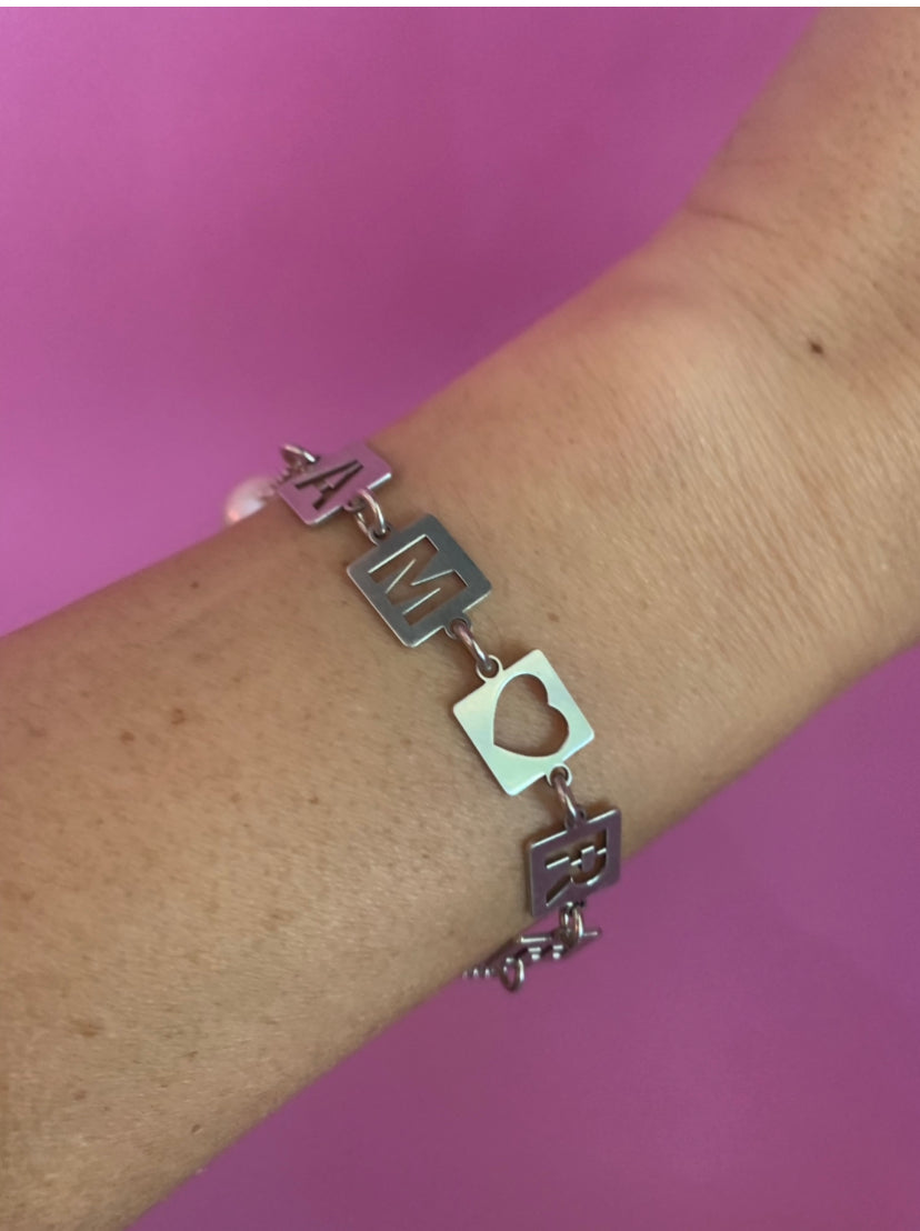 Braccialetto AMORE in argento con perle