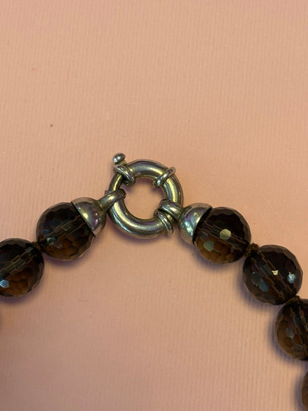 Collana di topazio fumè pendente cuore con pave di zirconi