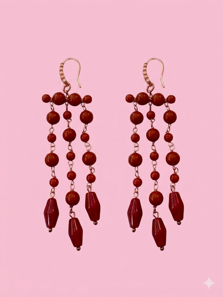 Chandelier - Orecchini con cascata di corallo rosso