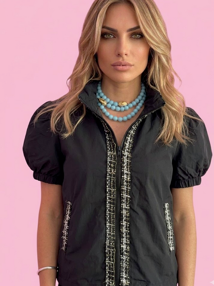 Chanellina jacket - giacchina camicia nera antivento con passamaneria