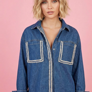 Camicia denim- Chanellina camicia 100% cotone con passamaneria Couture