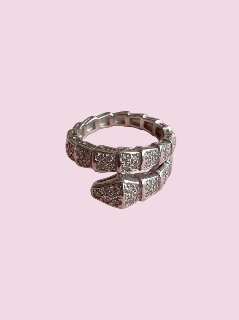 WHITE SNAKE ring in rhodium-plated 925 silver with cubic zirconia