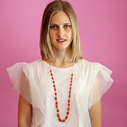 Collezione Mediterranea - Collana corallo rosso e catena rettangolare argento rosé