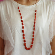 Collezione Mediterranea - Collana corallo rosso e catena rettangolare argento rosé