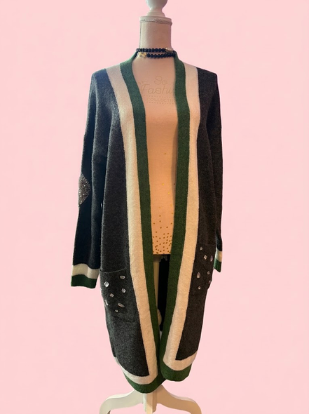 Cardigan Gioiello : cardigan Oversize grey con Cristalli – Lusso Couture