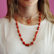 Collezione Mediterranea - Collana corallo rosso e catena rettangolare argento rosé