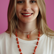 Collezione Mediterranea - Collana corallo rosso e catena rettangolare argento rosé