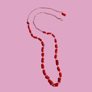 Collezione Mediterranea - Collana corallo rosso e catena rettangolare argento rosé