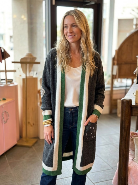 Cardigan Gioiello : cardigan Oversize grey con Cristalli – Lusso Couture