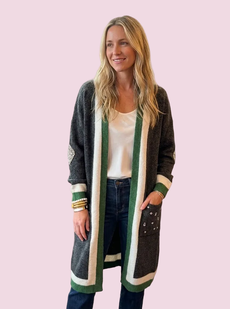 Cardigan Gioiello : cardigan Oversize grey con Cristalli – Lusso Couture