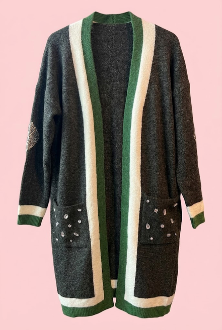 Cardigan Gioiello : cardigan Oversize grey con Cristalli – Lusso Couture