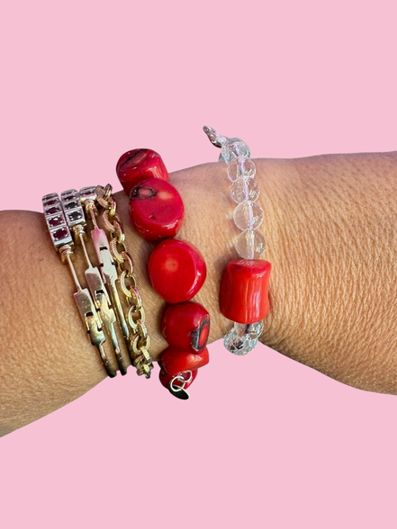 Bracciale Bisette - MEDITERRANEA  cristallo di rocca con corallo bamboo e delfino  argento 925
