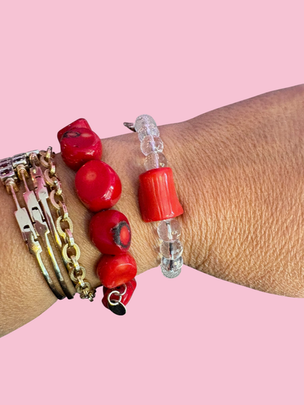 Bracciale Bisette - MEDITERRANEA  cristallo di rocca con corallo bamboo e delfino  argento 925