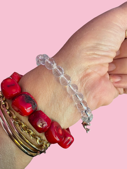 Bracciale Bisette - MEDITERRANEA  cristallo di rocca con corallo bamboo e delfino  argento 925