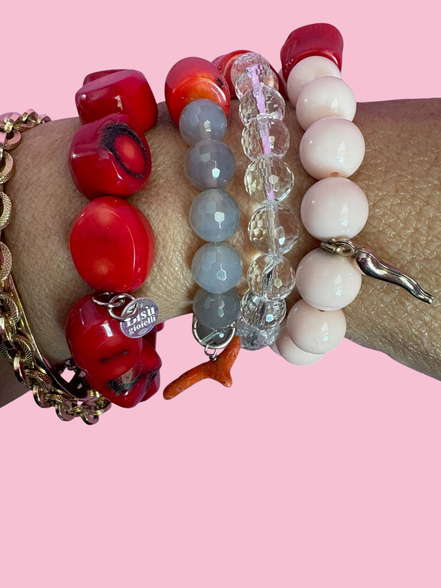 Bracciale Bisette - MEDITERRANEA  cristallo di rocca con corallo bamboo e delfino  argento 925