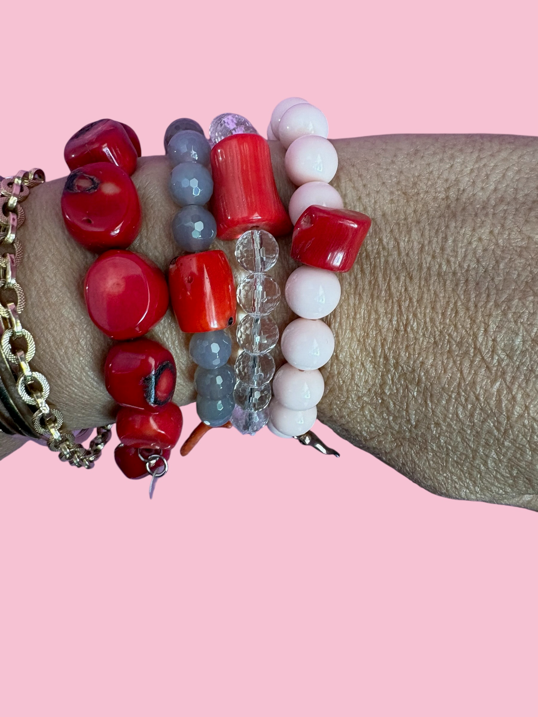 Bracciale Bisette - MEDITERRANEA  cristallo di rocca con corallo bamboo e delfino  argento 925