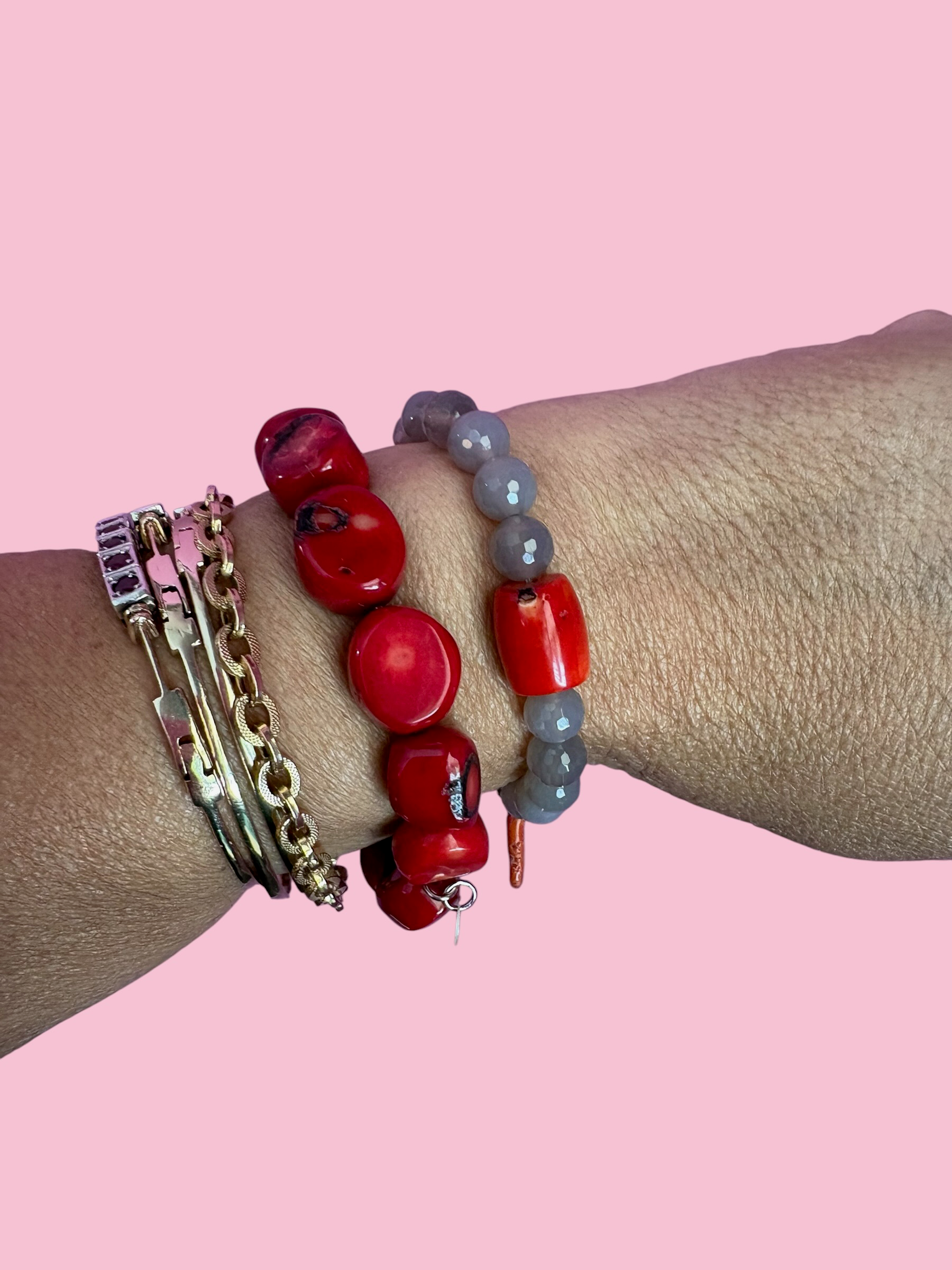 Bracciale Bisette - MEDITERRANEA  labradorite con corallo bamboo e rametto corallo charm