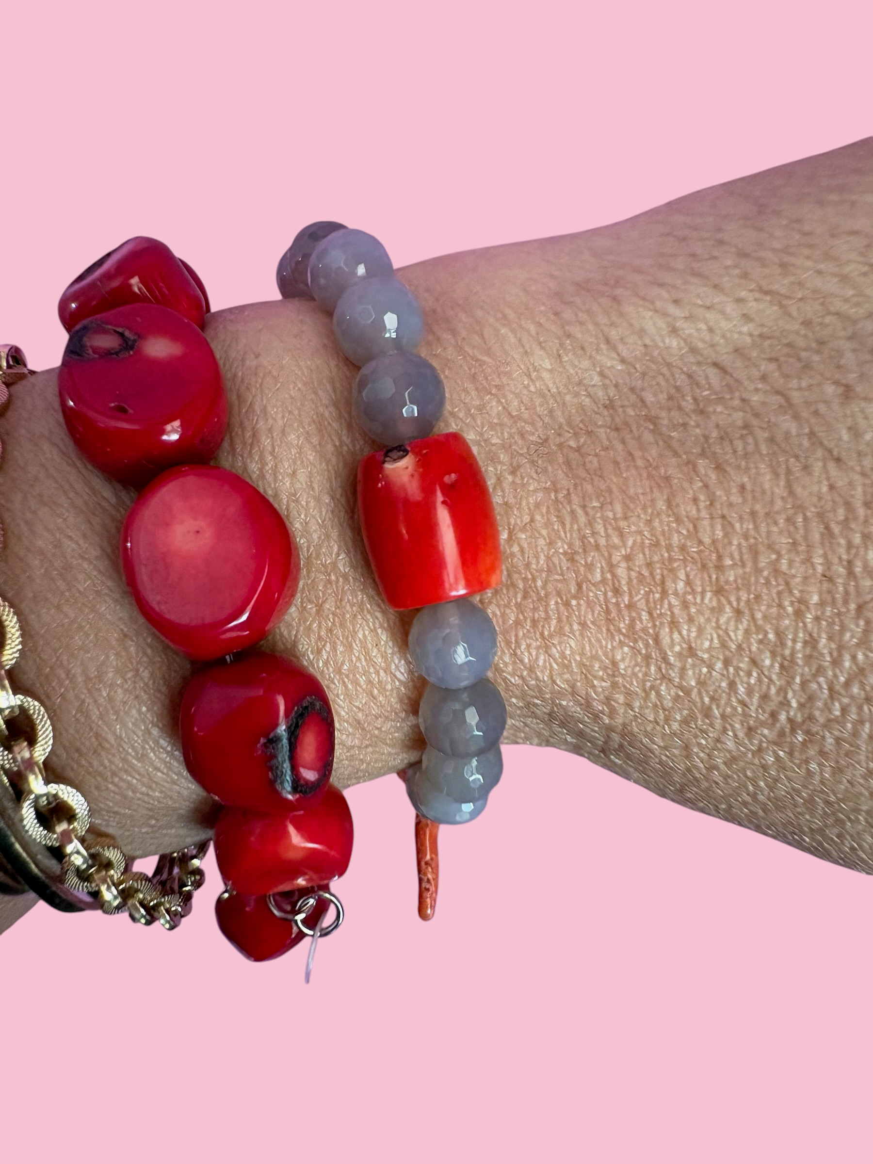 Bracciale Bisette - MEDITERRANEA  labradorite con corallo bamboo e rametto corallo charm