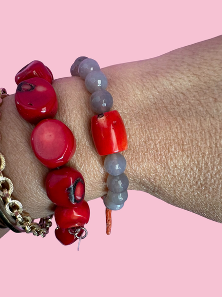 Bracciale Bisette - MEDITERRANEA  labradorite con corallo bamboo e rametto corallo charm
