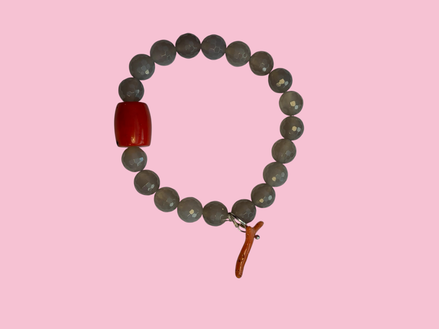 Bracciale Bisette - MEDITERRANEA  labradorite con corallo bamboo e rametto corallo charm