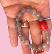Bracciale Bisette - MEDITERRANEA  labradorite con corallo bamboo e rametto corallo charm