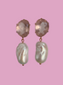 Orecchini  - quarzo rosa con grandi perle coltivate barocche