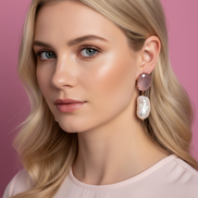 Orecchini  - quarzo rosa con grandi perle coltivate barocche