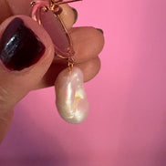 Orecchini  - quarzo rosa con grandi perle coltivate barocche