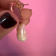 Orecchini  - quarzo rosa con grandi perle coltivate barocche