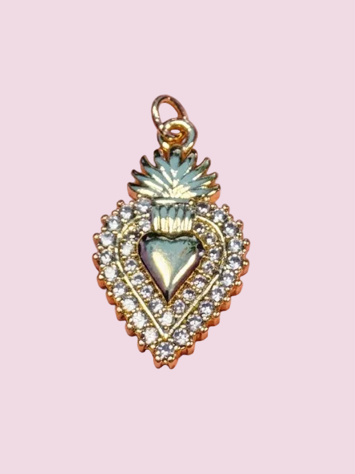 CHARM Cuore Sacro Gold - cm 2,5 ottone placcato oro giallo 18kt con pavé di zirconi