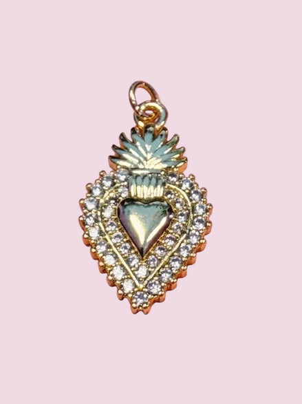 CHARM Cuore Sacro Gold - cm 2,5 ottone placcato oro giallo 18kt con pavé di zirconi