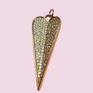 CHARM Cuore allungato Gold - cm 4 ottone placcato oro giallo 18kt con pavé di zirconi