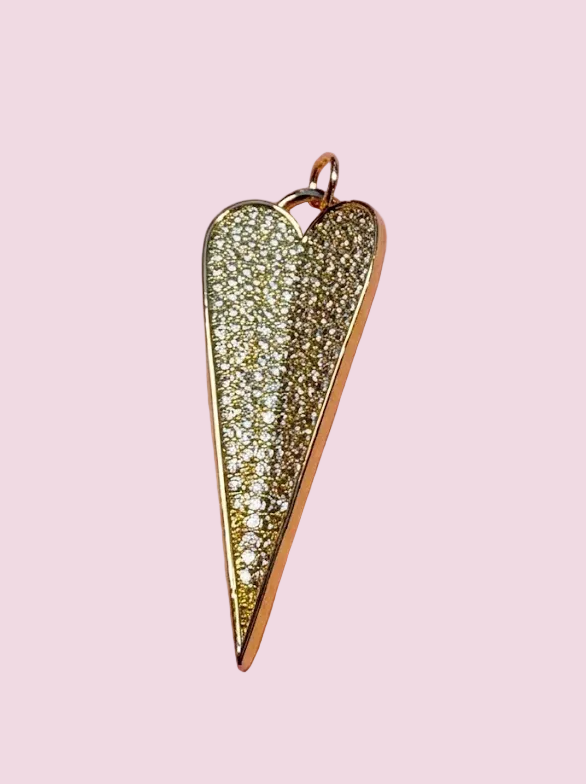 CHARM Cuore allungato Gold - cm 4 ottone placcato oro giallo 18kt con pavé di zirconi