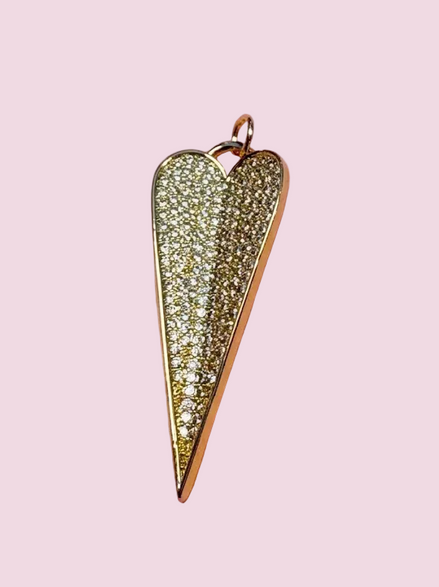 CHARM Cuore allungato Gold - cm 4 ottone placcato oro giallo 18kt con pavé di zirconi