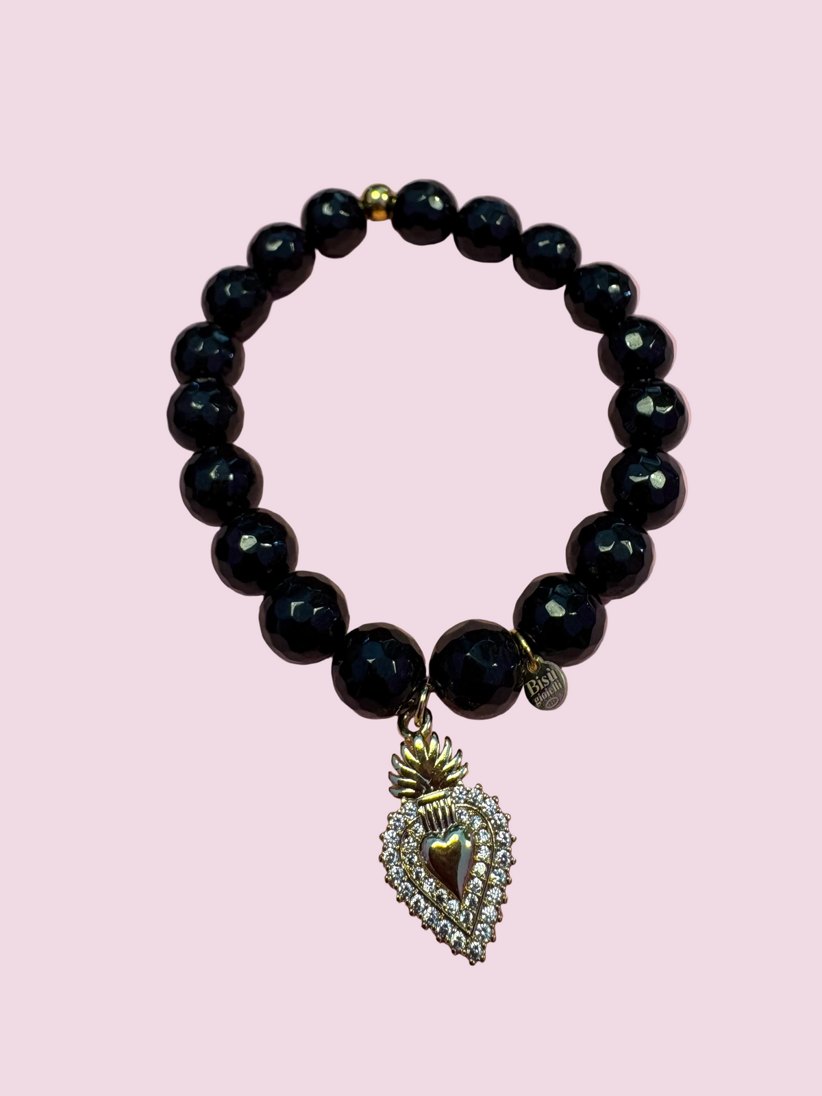 Bracciale Bisette -TALISMANI  onice  cm 1 con charm Cuore sacro gold
