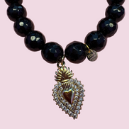 Bracciale Bisette -TALISMANI  onice  cm 1 con charm Cuore sacro gold