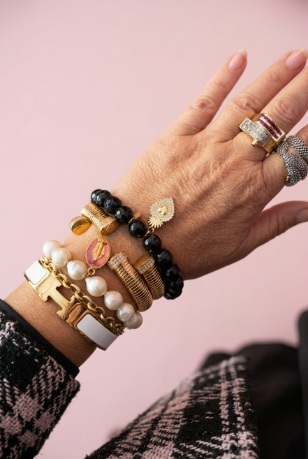 Bracciale Bisette -TALISMANI  onice  cm 1 con charm Cuore sacro gold