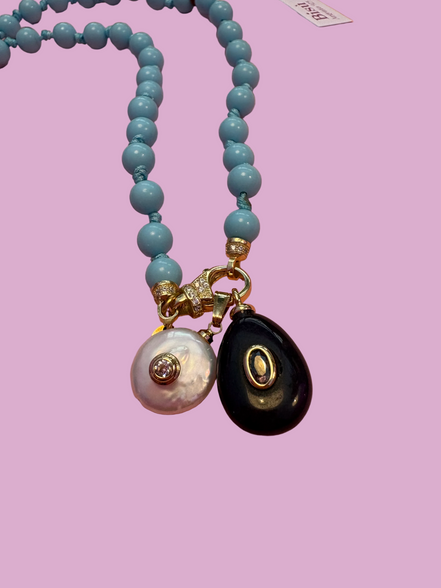 Collana OCEANO - Turchese  mm 6 con 2 chiusure gioiello argento