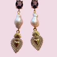 Orecchini  -CUORE SACRO COLLEZIONE TALISMANI   perle con cristalli burgundy