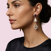 Orecchini  -CUORE SACRO COLLEZIONE TALISMANI   perle con cristalli burgundy