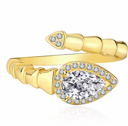 Anello Snake in Argento 925 e Moissanite Taglio Pera (1ct) regolabile