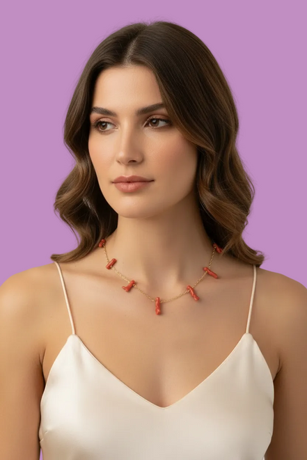 Collezione Mediterranea - Collana argento 925 con  7 rametti corallo rosso naturale