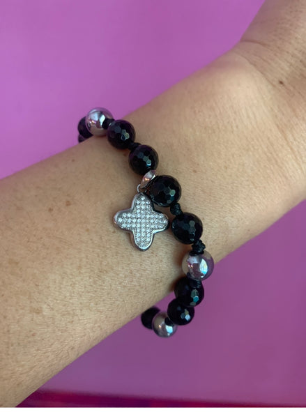 Braccialetto Bisette con charm quadrifoglio con zirconi