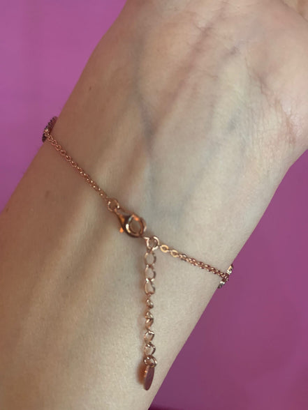Bracciale argento 925 oro rosa con cuori di zirconi colorati