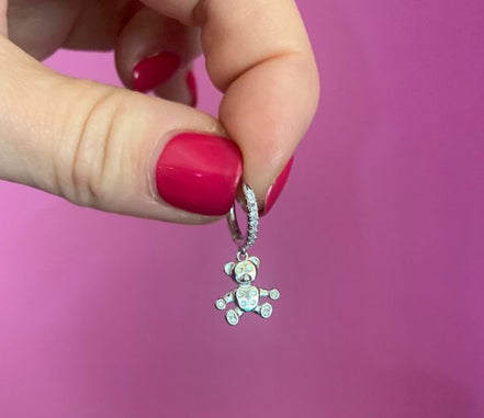 Mono orecchino  - Orsetto argento 925 rodio con zirconi