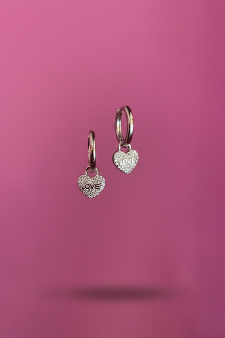 Orecchini hoop  - argento 925 cuoricino "LOVE" e zirconi