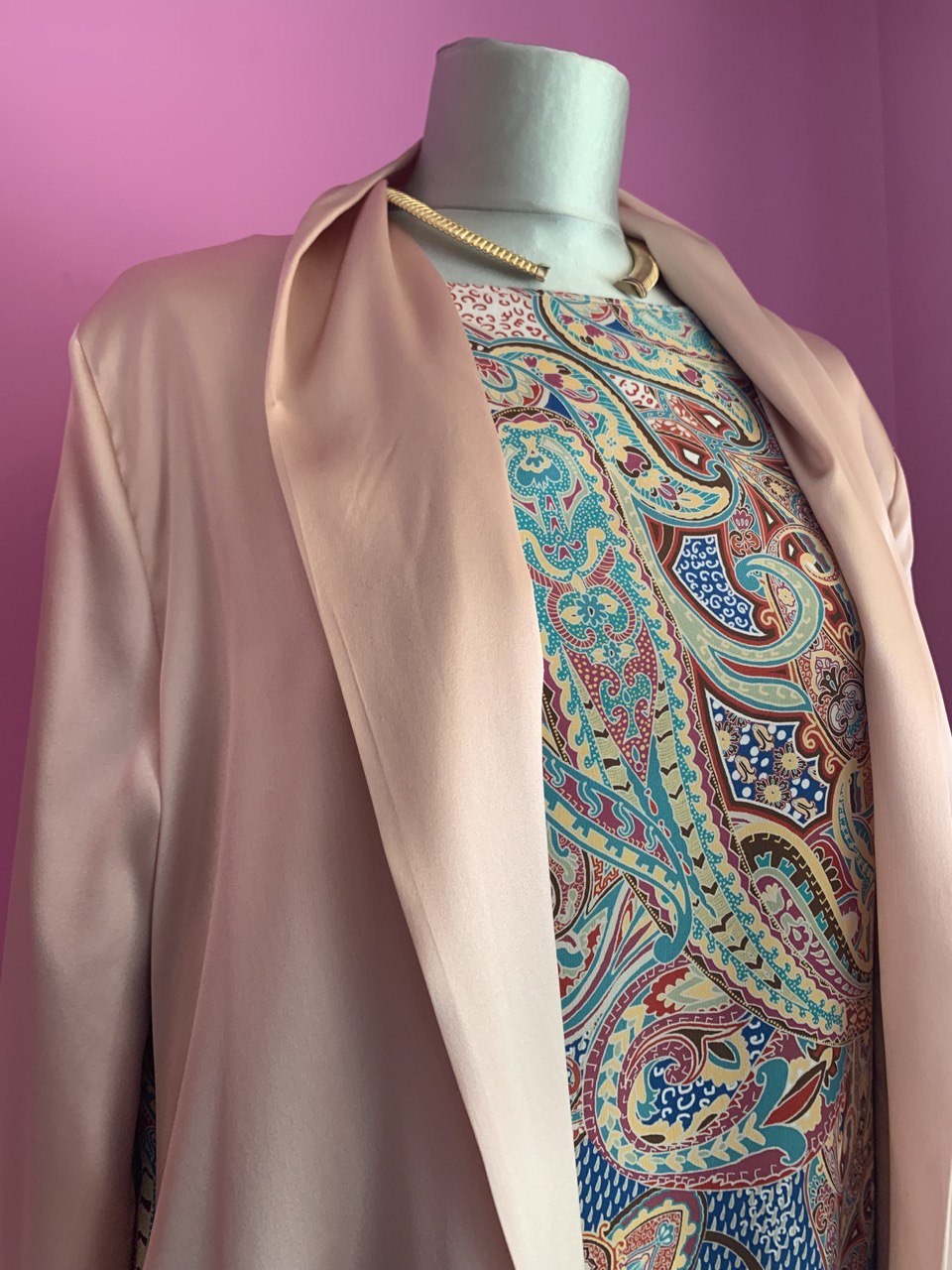 LUCE - Spolverino in 100% seta - rosa con fantasia cachemire sul retro