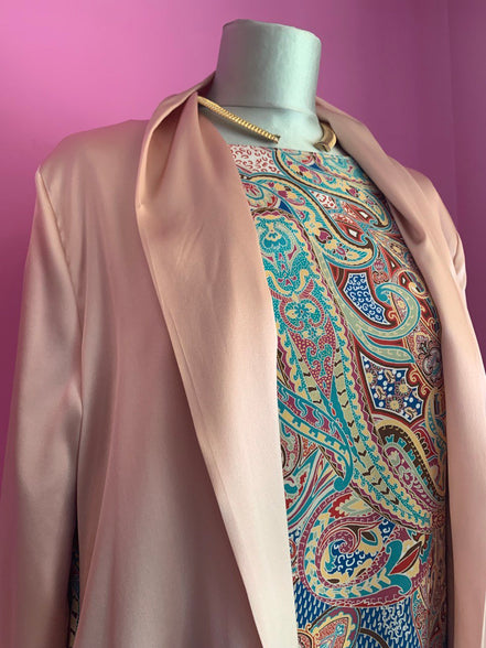 LUCE - Spolverino in 100% seta - rosa con fantasia cachemire sul retro