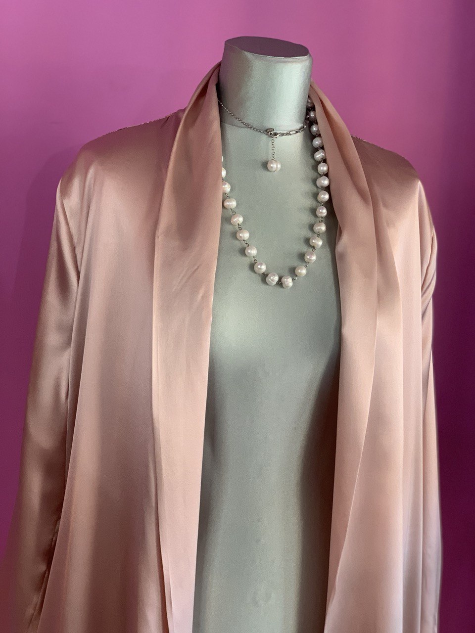 LUCE - Spolverino in 100% seta - rosa con fantasia cachemire sul retro