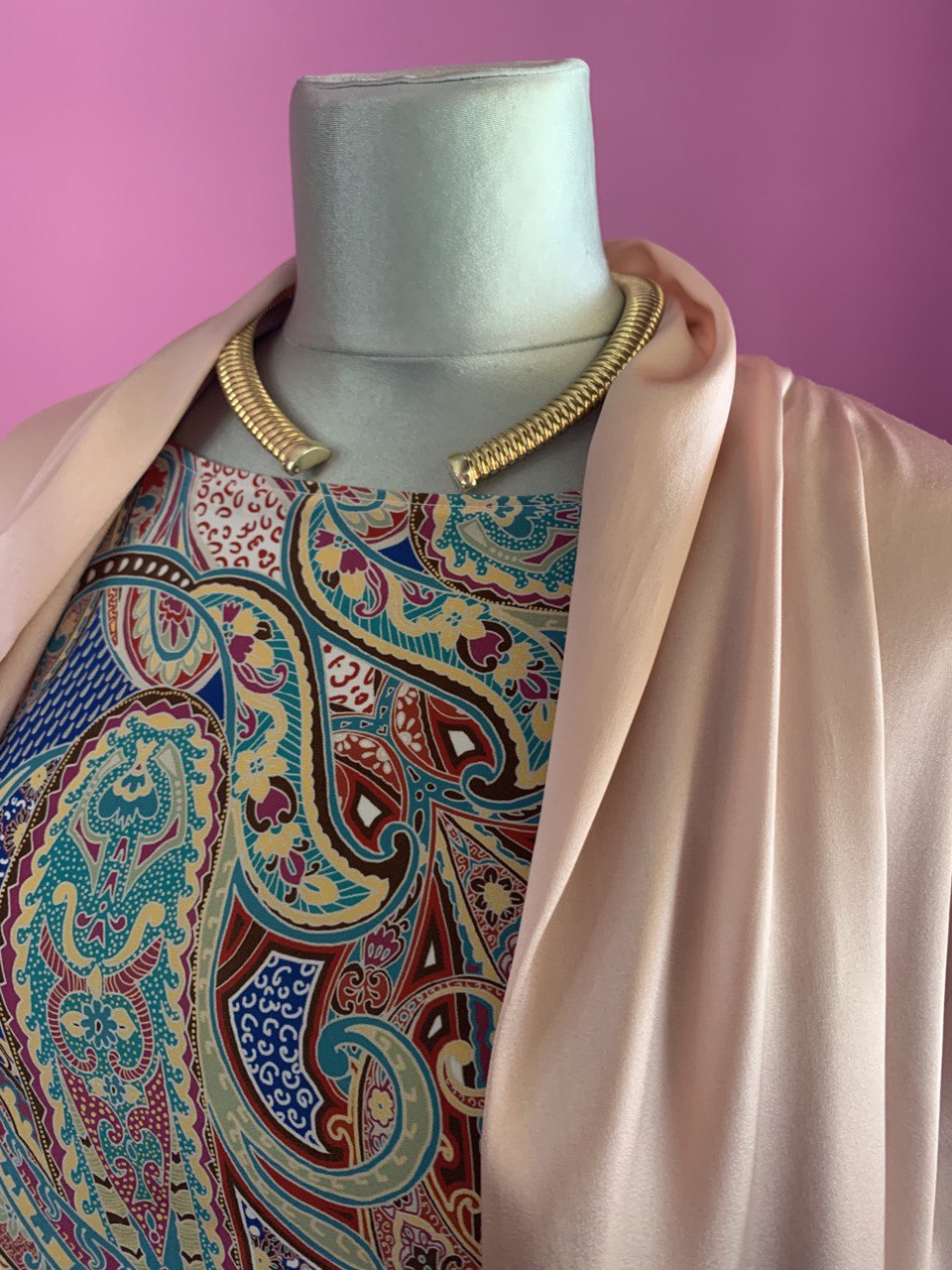 LUCE - Spolverino in 100% seta - rosa con fantasia cachemire sul retro